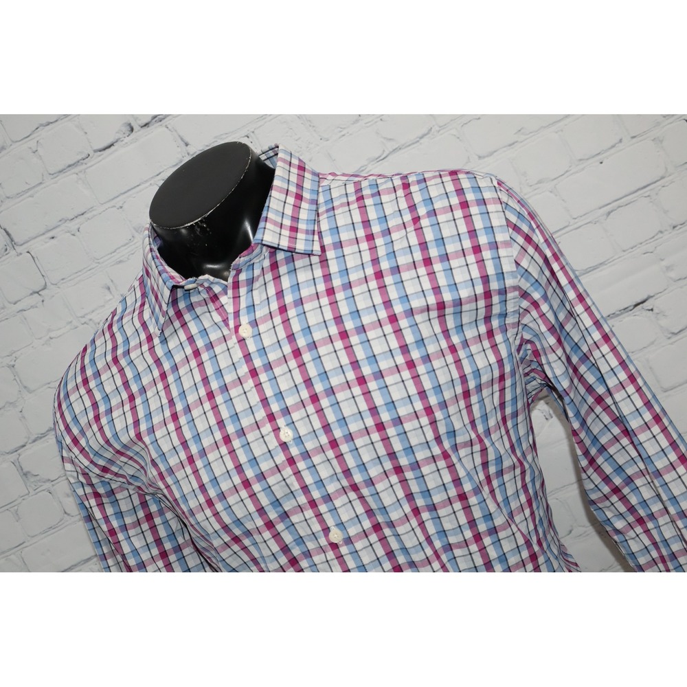 UNTUCKIt Performance Dress Shirt Mens XXL Pink Blue Plaid Slim Fit Nylon Spandex